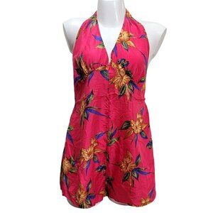 Silk Romper Jumpsuit Playsuit Halter L Pink Floral